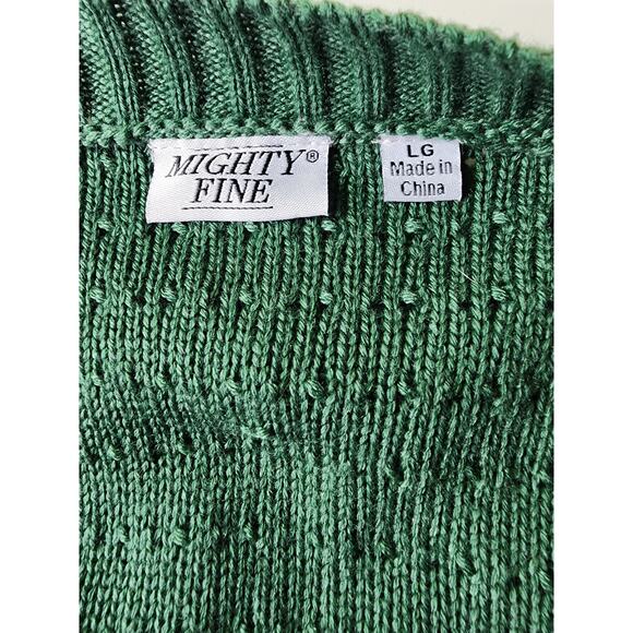 MIGHTY FINE Green Loop Details Faux Pearl Unique Open Front Crop Cardigan SZ L - Picture 5 of 8